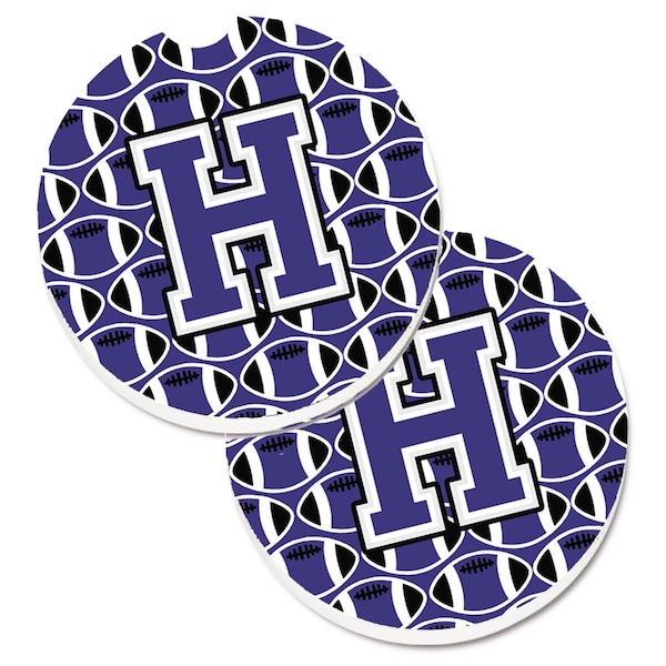 Carolines Treasures Letter H Football Purple and White Cup Holder Car Coaster, PK2 CJ1068-HCARC - main